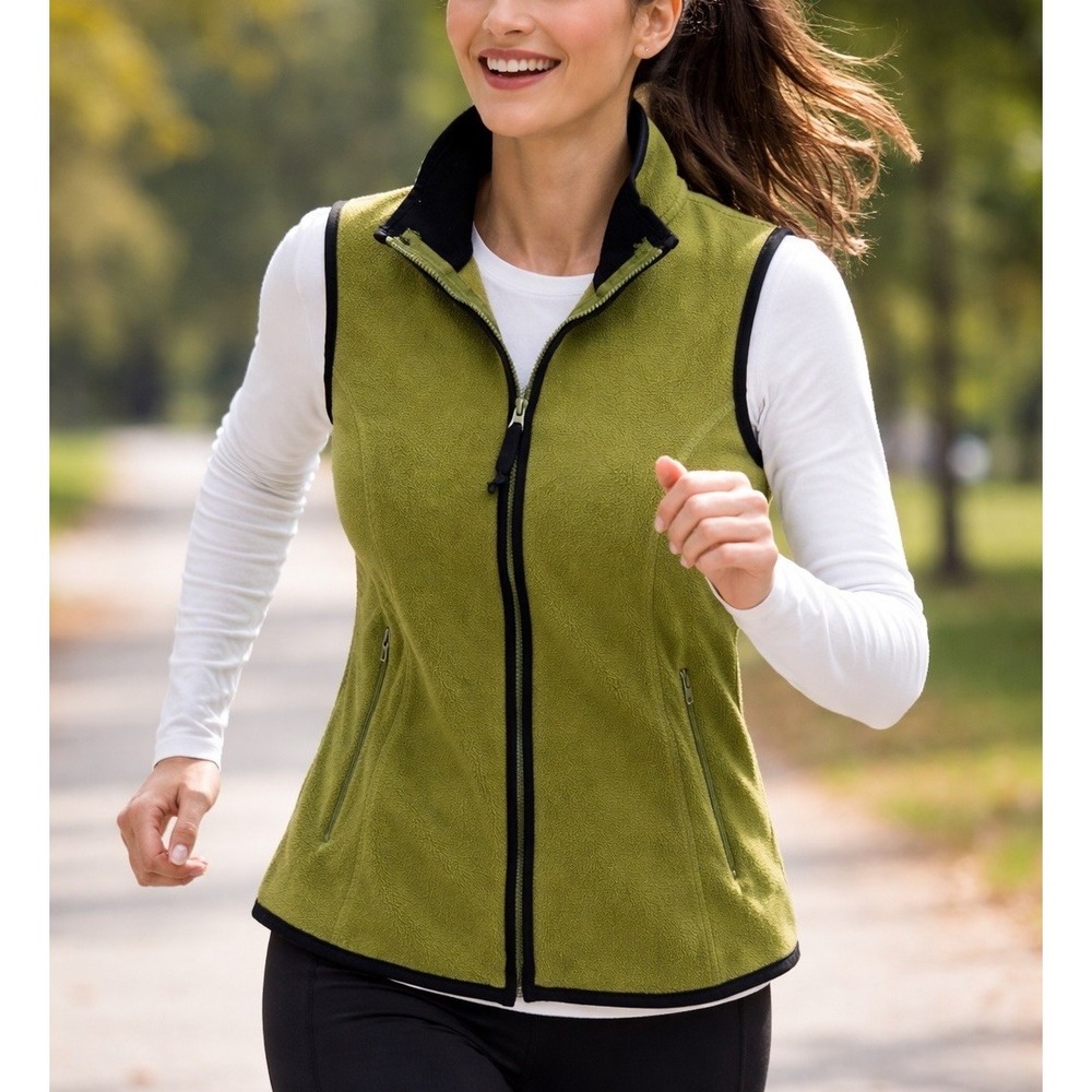 Details Sportswear Fleece Vest Women M Olive Green Full Zip Outdoor Excellent